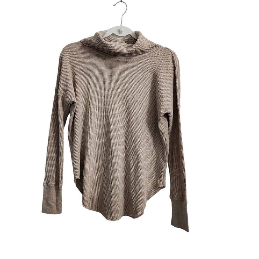 Aritzia Babaton Sweater XS Taupe Thermal Cowl Neck Thermal Long Sleeve Pullover